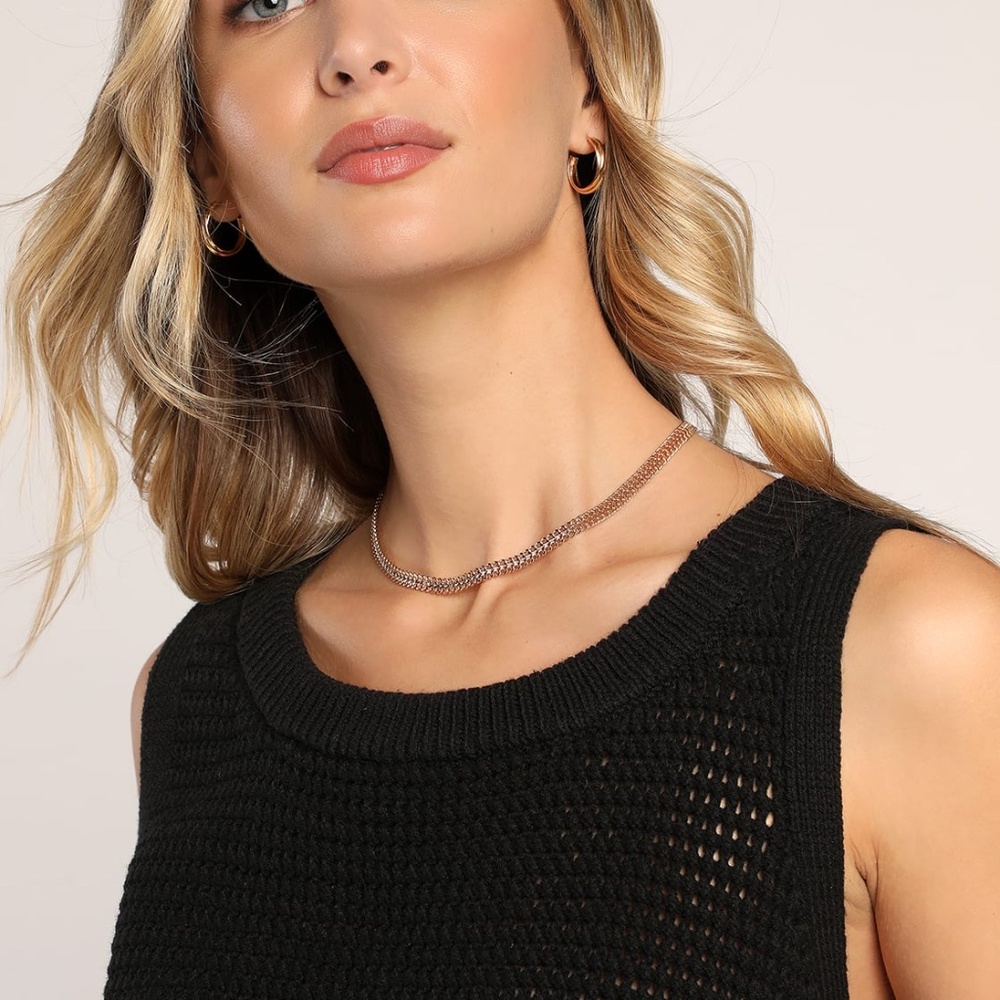 Lulus Get the Look Black Loose Knit Sweater Tank Top (NWT) - Picture 4 of 8